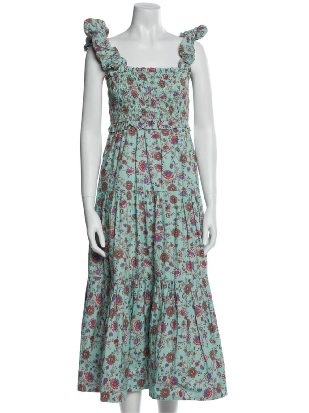 Sea New York Mint Floral Tiered Midi Dress with Rose Print